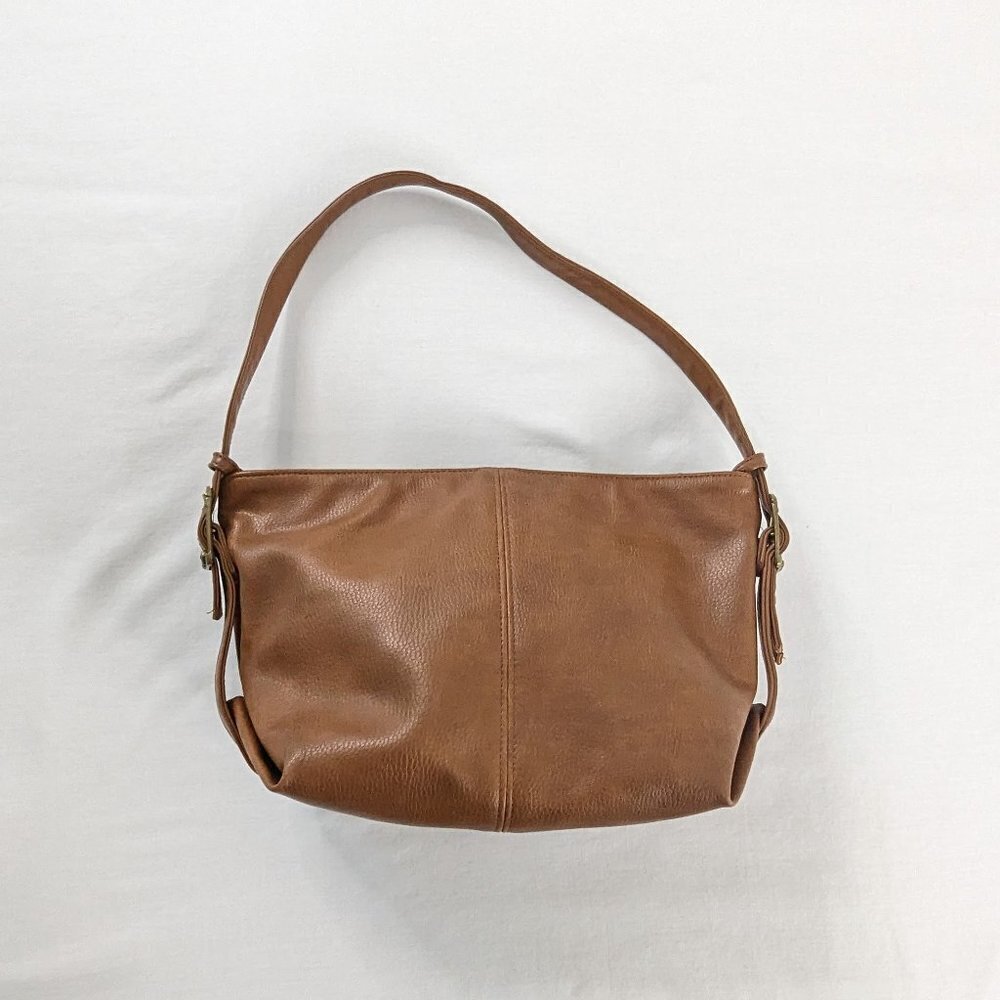 VTG Tan Leather Stone Mountain Top Zipper Hobo Shoulder Bag